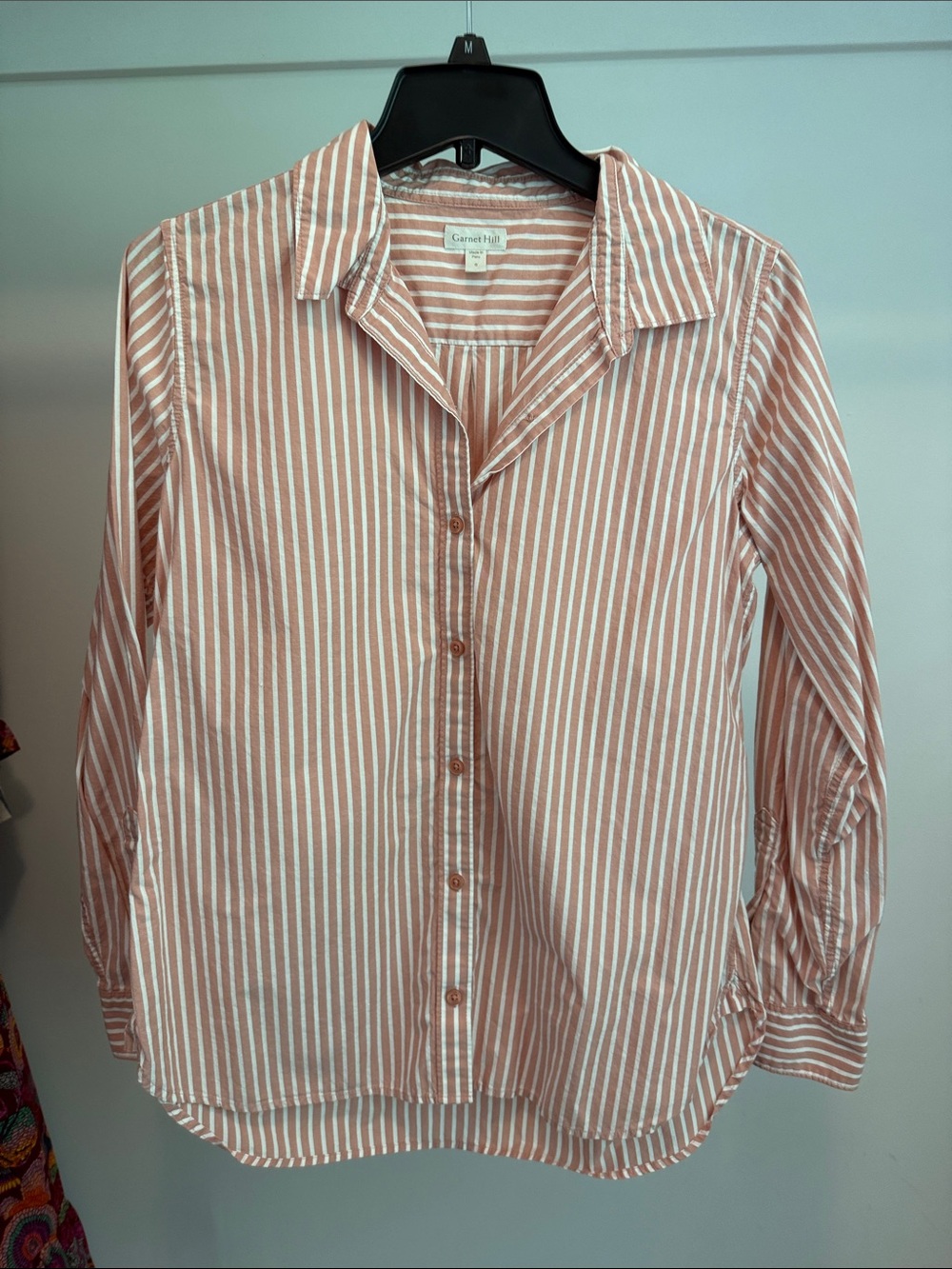 Garnet Hill Cream and Dusty Rose Striped Organic Cotton Button-Down Shirt